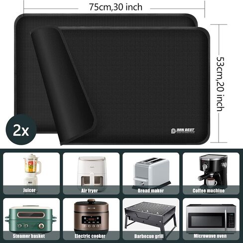 Heat Resistant Mat for Air Fryer Site, Fireproof Silicone Mat for Kitchen Countertop, Non-slip and Waterproof, Countertop Protector (Black, (30"X20") x2) in Saudi Arabia
