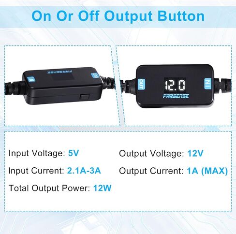 FARSENSE USB DC 5V to 12V Step Up Power Cable(3FT),USB C to DC 12V Adapter with DC Jack 5.5 x 2.5mm(Compatible with 5.5 x 2.1) and 3.5 x 1.35mm, Boost Converter Supports Voltage Display in Kuwait