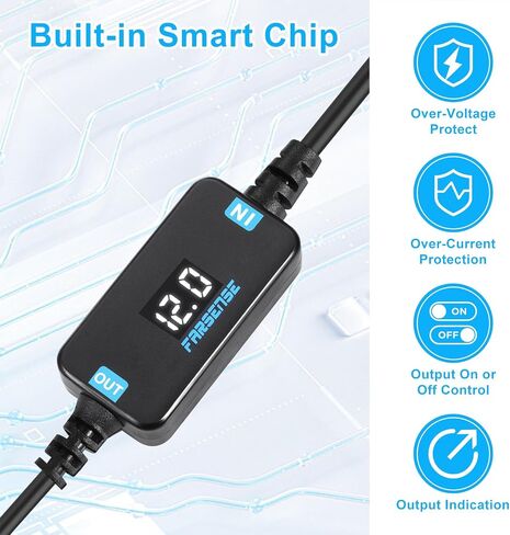 FARSENSE USB DC 5V to 12V Step Up Power Cable(3FT),USB C to DC 12V Adapter with DC Jack 5.5 x 2.5mm(Compatible with 5.5 x 2.1) and 3.5 x 1.35mm, Boost Converter Supports Voltage Display in Kuwait