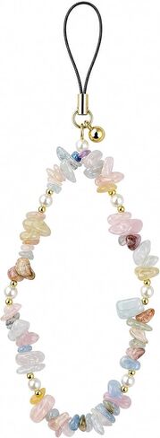 Bloomish Natural Colorful Rutilated Quartz Phone Charm - Handmade Crystal Bead Phone Strap with Gold Sand Accent, Anti-Loss Wrist Lanyard for Women, Elegant Mobile, Purse, Bag Accessory Gift in Kuwait