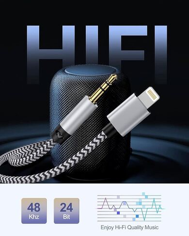 Apple Lightning to 3.5mm Audio Cable Compatible with iPhone 14/13/12/11/XR/XS/X/8/7/6 Plus/SE 2, iPad in Kuwait