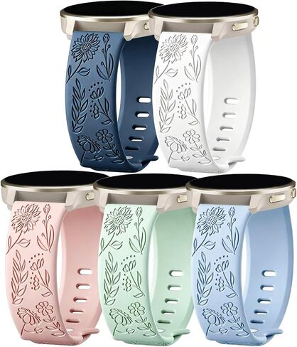 5 Pack Floral Engraved 22mm Watch Bands Compatible with Garmin Venu 3 /Venu 2 / Venu 4 45mm /Vivoactive 4, Soft Silicone Sport Straps for Garmin Forerunner 255/265 Women in Kuwait