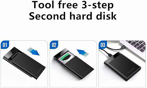 SSD HDD Hard Drive Enclosure 2.5" inch SATA III USB 3.1 6Gbps Caddy Case External Reader Laptop Fast Data Trasfer UASP Cable Included Tool-Free LED Indicator Black in Kuwait