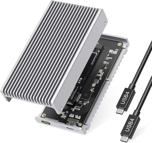 Noiseless 40Gbps M.2 NVMe Enclosure, USB C Aluminum External SSD Enclosure Compatible Thunderbolt4/3 8TB SSD Adapter, PCIe Gen4 M.2 SSD Reader Fits 2280/2260/2242/2230mm M B+M Key (Silver) in Kuwait