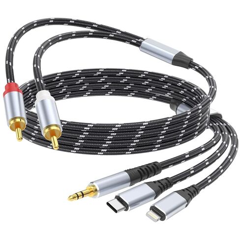 3.5mm to RCA Cable, RCA(3 in1) Male to Aux Audio Adapter HiFi Sound Headphone Jack Adapter Metal Shell RCA Y Splitter Connector for Phone/Pad Speaker MP3 Tablet HDTV in Kuwait