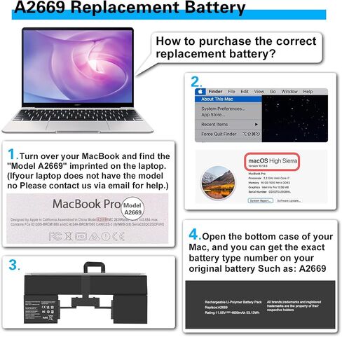 A2681 A2669(EMC 4074) Replacement Battery for MacBook Air 13" A268 1 (M2, 2022) A3113(M3,2024) Laptop Battery Replacement for MacBook AIR 13" M2 2022 A2681 11.55V 53.13Wh in Kuwait