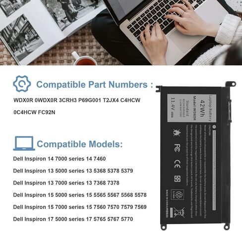 WDX0R Laptop Battery for dell Inspiron 15 7579 7569 5578 5565 5567 5568 5570 5775 5579 7560 7570 13 5378 5368 7375 7368 7378 17 5765 5767 5770 Series P69G001 P58F P58F001 P75F P66F P69G 3CRH3 in Kuwait