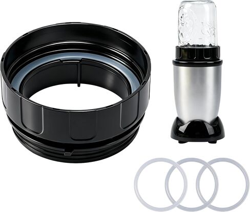 Adapter for Magic Bullet Blender & Wide-Mouth Mason Jar — 1-Pack Connector + 3-Pack Silicone Sealing Rings, Only Compatible with MB1001 250W Blender and Ball Jars in 16oz, 32oz, and 64oz in Kuwait