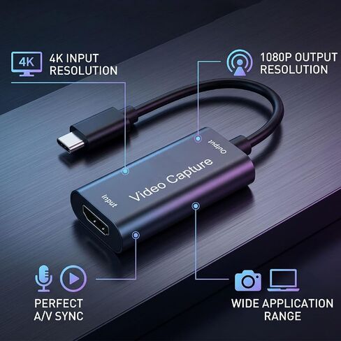 POCREATION Video Capture Card HDMI to Type C 4K Input 1080P Output Capture Device Plug and Play for Live Streaming Recording Program in Kuwait