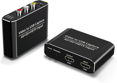 HDMI Capture Card, VHS to Digital Converter for PC, AV S-Video to USB 3.0 Video, 1080P 60FPS HDMI Loop Out, RCA/SVHS Video Grabber for VCR Camcorder DVD Player Game Console Streaming OBS Windows Mac in Kuwait