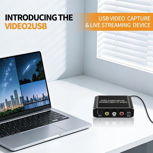 HDMI Capture Card, VHS to Digital Converter for PC, AV S-Video to USB 3.0 Video, 1080P 60FPS HDMI Loop Out, RCA/SVHS Video Grabber for VCR Camcorder DVD Player Game Console Streaming OBS Windows Mac in Kuwait