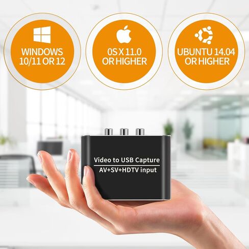 HDMI Capture Card, VHS to Digital Converter for PC, AV S-Video to USB 3.0 Video, 1080P 60FPS HDMI Loop Out, RCA/SVHS Video Grabber for VCR Camcorder DVD Player Game Console Streaming OBS Windows Mac in Kuwait