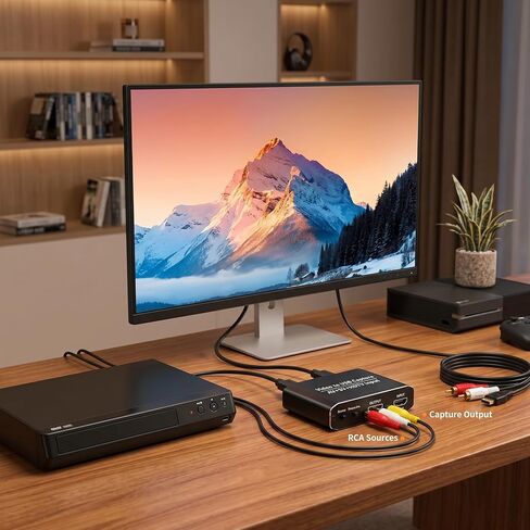HDMI Capture Card, VHS to Digital Converter for PC, AV S-Video to USB 3.0 Video, 1080P 60FPS HDMI Loop Out, RCA/SVHS Video Grabber for VCR Camcorder DVD Player Game Console Streaming OBS Windows Mac in Kuwait