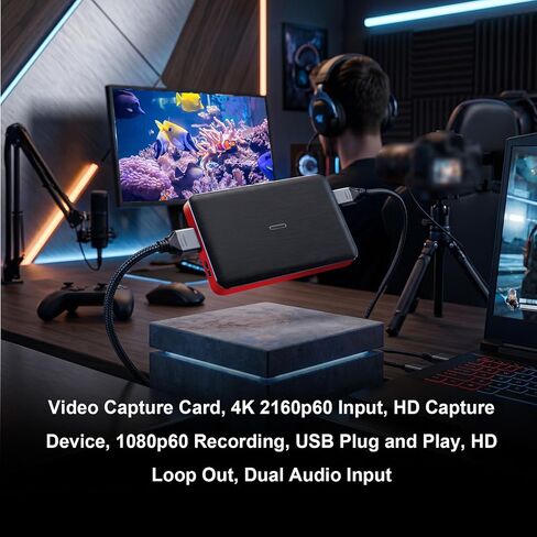 Luocute Video Card, 4K 2160p60 Input and Out, 1080p60 Recording USB Device, HD Audio Input, Plug and Play, with Dual Audio and USB 3.2 Gen 1, for Streaming, Gaming and Live in Kuwait