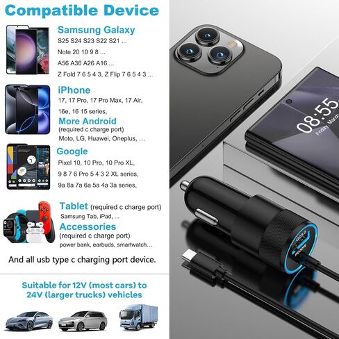 for Samsung Galaxy A37 A57 5G, Car Phone Charger Adapter, Accessories USB C in Kuwait