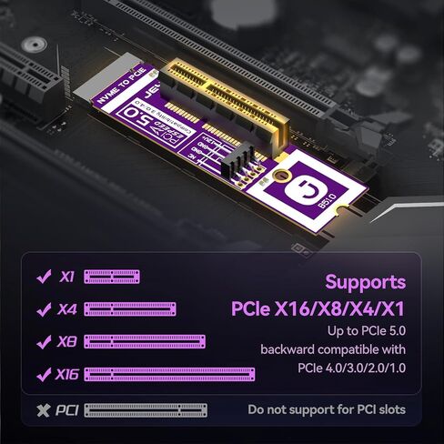 JEYI PCIe 5.0 x4 M.2 NVMe Adapter, 128Gbps Gen5 SSD Expansion Card, Supports M.2 2280/2260, Fits PCIe X4/X8/X16 Slots in Saudi Arabia
