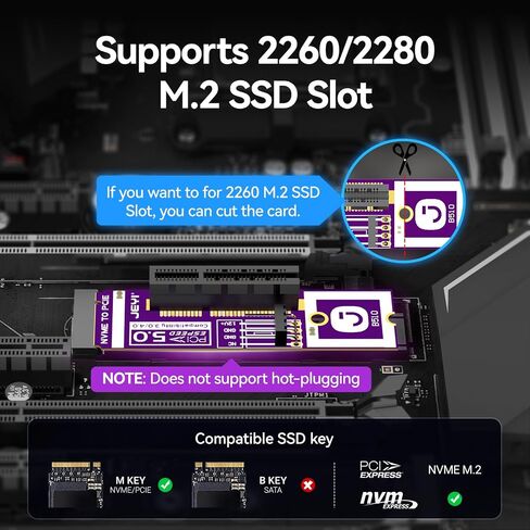 JEYI PCIe 5.0 x4 M.2 NVMe Adapter, 128Gbps Gen5 SSD Expansion Card, Supports M.2 2280/2260, Fits PCIe X4/X8/X16 Slots in Saudi Arabia