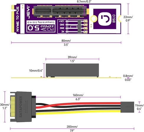 JEYI PCIe 5.0 x4 M.2 NVMe Adapter, 128Gbps Gen5 SSD Expansion Card, Supports M.2 2280/2260, Fits PCIe X4/X8/X16 Slots in Saudi Arabia