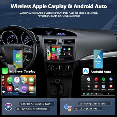 4G+64G Car Stereo Radio for Mazda 3 2010-2013 Wireless CarPlay Android Auto 9 Inch 1280 * 720 Touch Screen Stereo Android 15 Head Unit Bluetooth 5.0 32EQ GPS WiFi FM HD Backup Camera in Kuwait