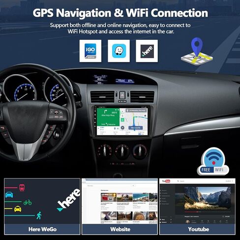 4G+64G Car Stereo Radio for Mazda 3 2010-2013 Wireless CarPlay Android Auto 9 Inch 1280 * 720 Touch Screen Stereo Android 15 Head Unit Bluetooth 5.0 32EQ GPS WiFi FM HD Backup Camera in Kuwait