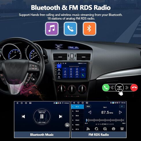 4G+64G Car Stereo Radio for Mazda 3 2010-2013 Wireless CarPlay Android Auto 9 Inch 1280 * 720 Touch Screen Stereo Android 15 Head Unit Bluetooth 5.0 32EQ GPS WiFi FM HD Backup Camera in Kuwait