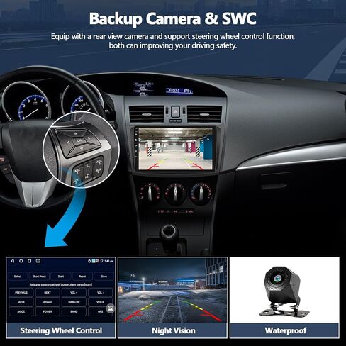 4G+64G Car Stereo Radio for Mazda 3 2010-2013 Wireless CarPlay Android Auto 9 Inch 1280 * 720 Touch Screen Stereo Android 15 Head Unit Bluetooth 5.0 32EQ GPS WiFi FM HD Backup Camera in Kuwait