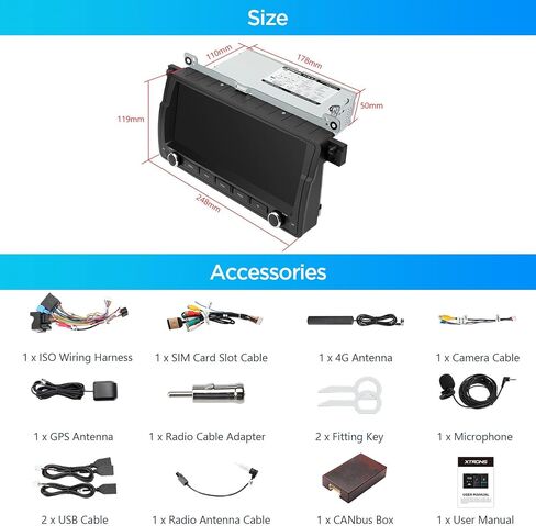 XTRONS 8.8 Inch Android 14 Car Stereo for BMW E46 (1998-2005), IPS Touch Screen 4+64GB Car Radio GPS Navigation Global 4G LTE Built-in DSP Head Unit Support Wireless CarPlay Android Auto in Saudi Arabia