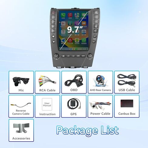9.7" Touchscreen Android 14 Car Radio Stereo Compatible with Lexus ES350 2006 2007 2008 2009 2010 2011 2012 Wireless CarPlay & Android Auto GPS Navigation FM Radio Bluetooth, HD Backup Camera 2GB+64GB in Kuwait