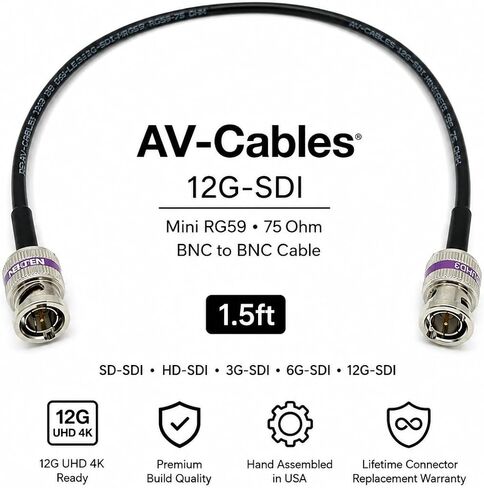 AV-Cables 12G 4K HD SDI BNC - BNC Cable 4855R Mini RG59 (1.5ft, Black) in Kuwait