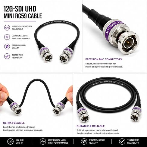AV-Cables 12G 4K HD SDI BNC - BNC Cable 4855R Mini RG59 (1.5ft, Black) in Kuwait