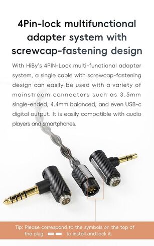 HiBy CuAg8 Balance Earphone Cable Coaxial Silver-Plated Copper Litz Type5 Coaxial Shielding 4Pin-Lock Plugs 3.5mm+4.4mm Jack in Kuwait