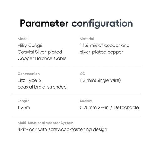 HiBy CuAg8 Balance Earphone Cable Coaxial Silver-Plated Copper Litz Type5 Coaxial Shielding 4Pin-Lock Plugs 3.5mm+4.4mm Jack in Kuwait