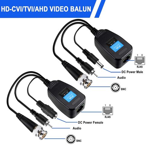 Passive Video Balun Connector 8 Pairs Passive Video Power Balun Audio 960P/1080P/2MP BNC to RJ45 Network Transceiver Cat5e/Cat6 Adapter AHD/TVI/CVI/CVBS for Full HD Surveillance Camera System Balun83 in Kuwait