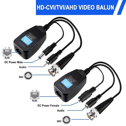 Passive Video Balun Connector 8 Pairs Passive Video Power Balun Audio 960P/1080P/2MP BNC to RJ45 Network Transceiver Cat5e/Cat6 Adapter AHD/TVI/CVI/CVBS for Full HD Surveillance Camera System Balun83 in Kuwait