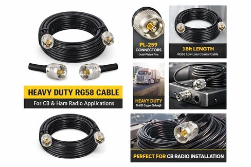 18ft RG58 CB Coax Cable with PL-259 Connectors – Heavy Duty Low Loss Antenna Cable for CB Radio, Ham Radio & Mobile Installations in Kuwait