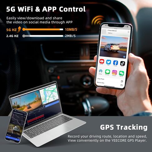 Real 4K 3 Channel Dash Cam Front and Rear Inside, STARVIS 2 HDR Sensor, 5.8GHz Wi-Fi GPS G-Sensor, 4K+1080P+1080P Dash Cam, 64GB Card Included, IR Night Vision, 3.3" IPS Screen, 24Hr Parking Monitor in Saudi Arabia