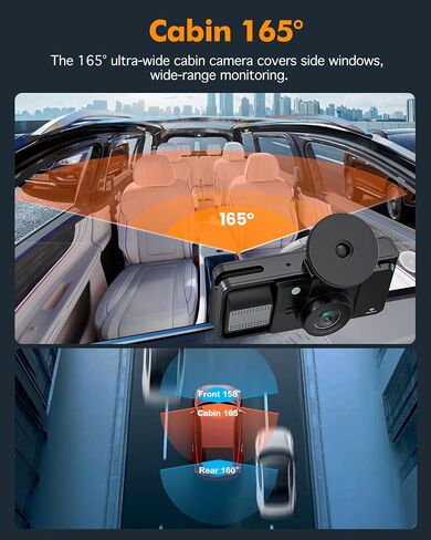 Real 4K 3 Channel Dash Cam Front and Rear Inside, STARVIS 2 HDR Sensor, 5.8GHz Wi-Fi GPS G-Sensor, 4K+1080P+1080P Dash Cam, 64GB Card Included, IR Night Vision, 3.3" IPS Screen, 24Hr Parking Monitor in Saudi Arabia