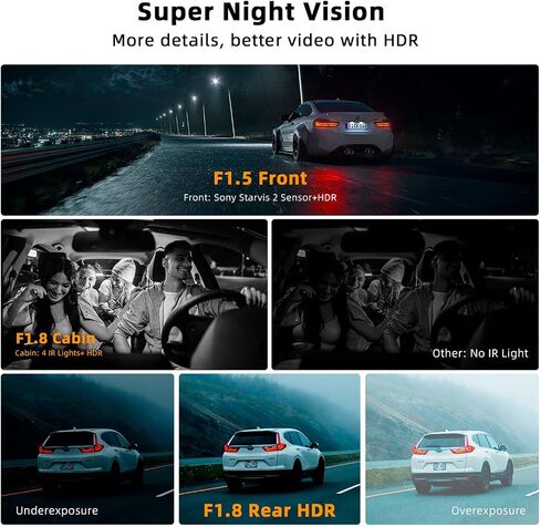 Real 4K 3 Channel Dash Cam Front and Rear Inside, STARVIS 2 HDR Sensor, 5.8GHz Wi-Fi GPS G-Sensor, 4K+1080P+1080P Dash Cam, 64GB Card Included, IR Night Vision, 3.3" IPS Screen, 24Hr Parking Monitor in Saudi Arabia