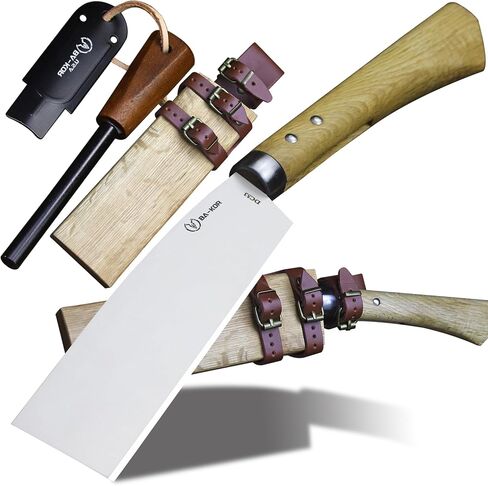 BA-KOR (Pioneer ) (14.6") DC53 steel 6mm thickened full Tang fixed knife+ Wooden sheath &(5.9IN) Cerium Igniter, suitable for outdoor hunting, cutting, chopping, camping, obstacle removal, exploration, fishing, EDC, BBQ (Sanding finish version) in Kuwait