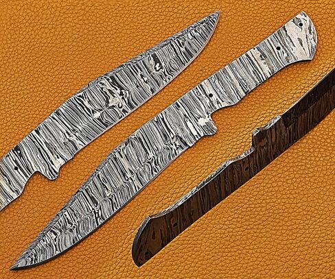 10.75 inches long Kukri point Blank blade, hand forged Ladder pattern Damascus steel hunting knife blade, knife making supplies, 3 Pin hole scale, 6" sharp cutting edge in Kuwait