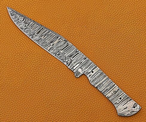 10.75 inches long Kukri point Blank blade, hand forged Ladder pattern Damascus steel hunting knife blade, knife making supplies, 3 Pin hole scale, 6" sharp cutting edge in Kuwait