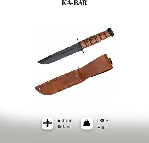 KA-BAR 1218 USMC Full-Size Fighting Knife – 7" Serrated Blade with Leather Sheath in Kuwait