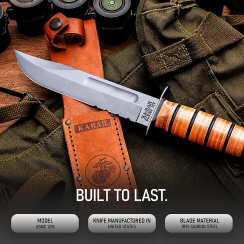 KA-BAR 1218 USMC Full-Size Fighting Knife – 7" Serrated Blade with Leather Sheath in Kuwait