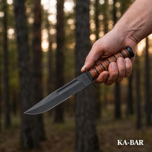 KA-BAR 1218 USMC Full-Size Fighting Knife – 7" Serrated Blade with Leather Sheath in Kuwait