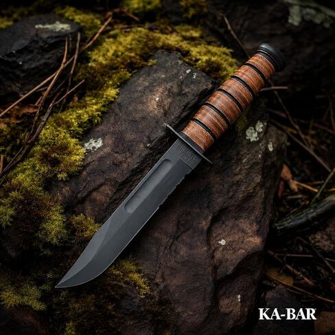 KA-BAR 1218 USMC Full-Size Fighting Knife – 7" Serrated Blade with Leather Sheath in Kuwait