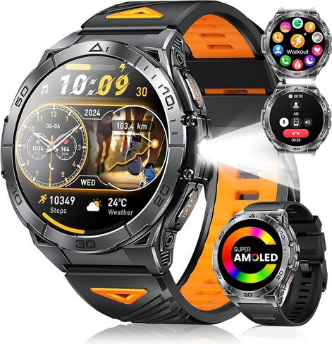 LIGE Military Smart Watch for Men, 1.6'' AMOLED Rugged Smart Watch with 600mAh Battery/Heart Rate/Blood Pressure/Sleep Monitor,IP68 Waterproof Fitness Tracker Watch for Android iPhone Gery in Saudi Arabia