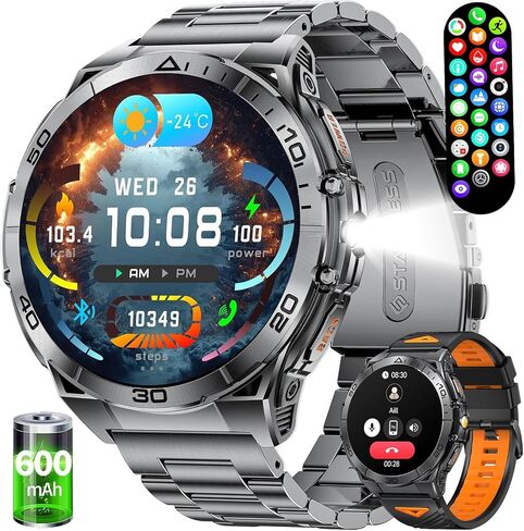 LIGE Military Smart Watch for Men, 1.6'' AMOLED Rugged Smart Watch with 600mAh Battery/Heart Rate/Blood Pressure/Sleep Monitor,IP68 Waterproof Fitness Tracker Watch for Android iPhone Gery in Saudi Arabia