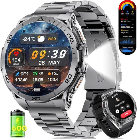 LIGE Military Smart Watch for Men, 1.6'' AMOLED Rugged Smart Watch with 600mAh Battery/Heart Rate/Blood Pressure/Sleep Monitor,IP68 Waterproof Fitness Tracker Watch for Android iPhone Gery in Saudi Arabia