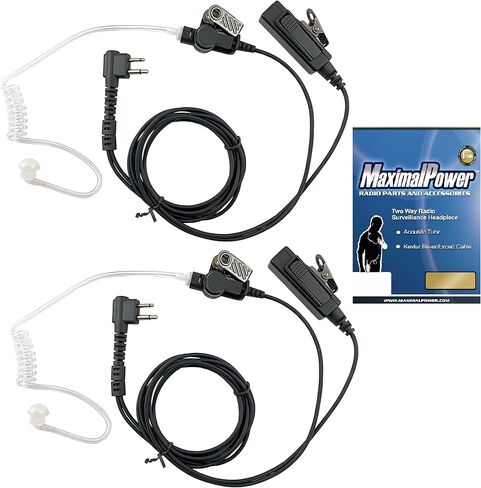 MaximalPower Acoustic Tube Earpiece Surveillance Kit with PTT and with Kevlar Enforcement Inside The Cable Compatible for Motorola 2-Pin Two Way Radios (2 Pack) in Kuwait