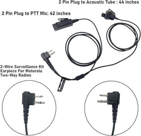 MaximalPower Acoustic Tube Earpiece Surveillance Kit with PTT and with Kevlar Enforcement Inside The Cable Compatible for Motorola 2-Pin Two Way Radios (2 Pack) in Kuwait